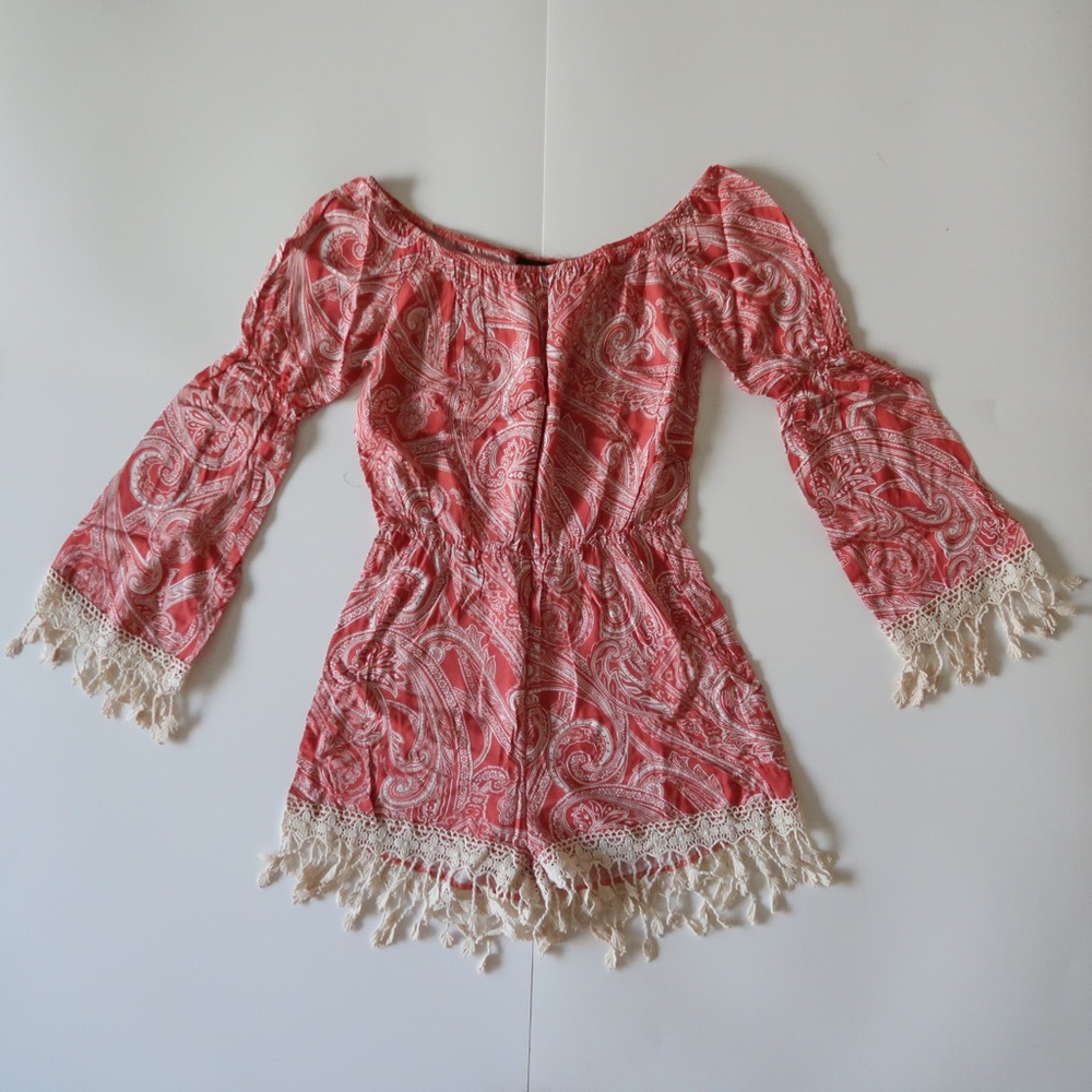 Pink and White Bohemian Ruffle Romper